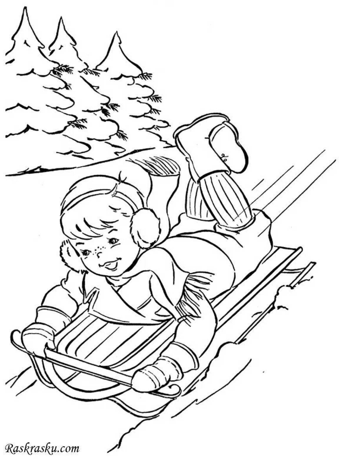 Awesome snow slide coloring page