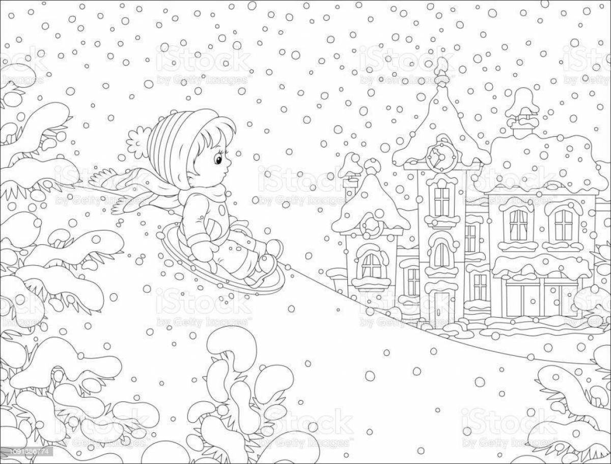 Rough snow slide coloring page