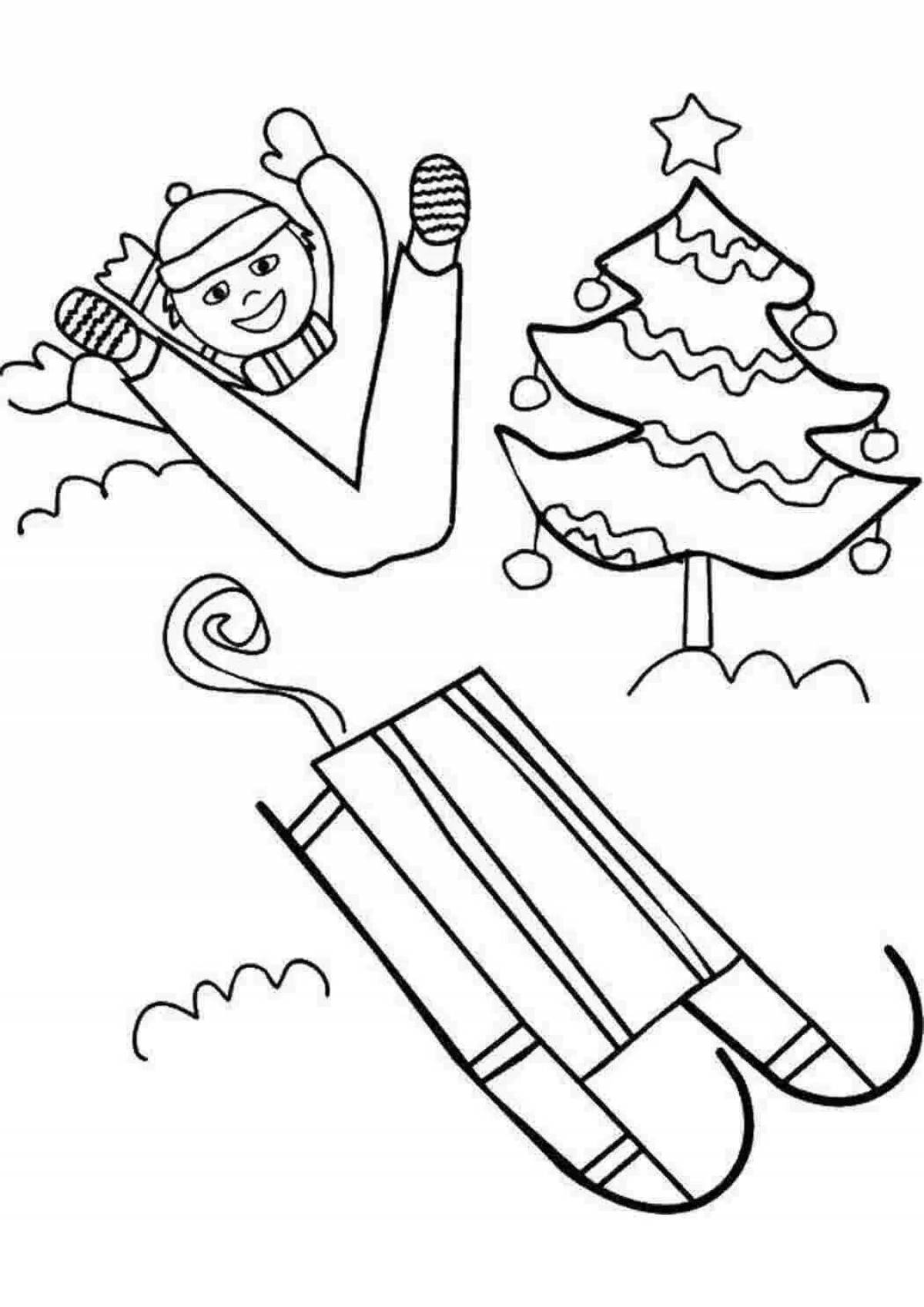 Exciting snow slide coloring page