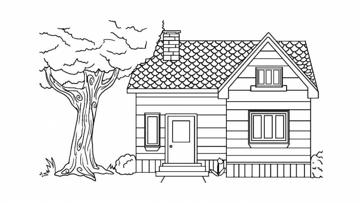 Coloring page unusual big house for kids