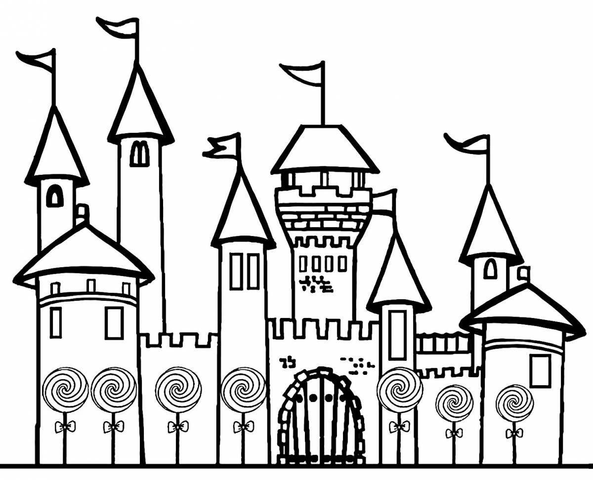 Coloring book inviting fairy tale castle