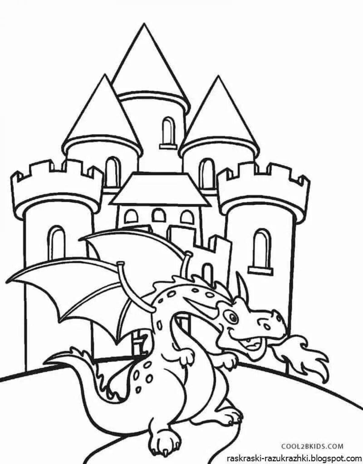 Colorful fairytale castle coloring page
