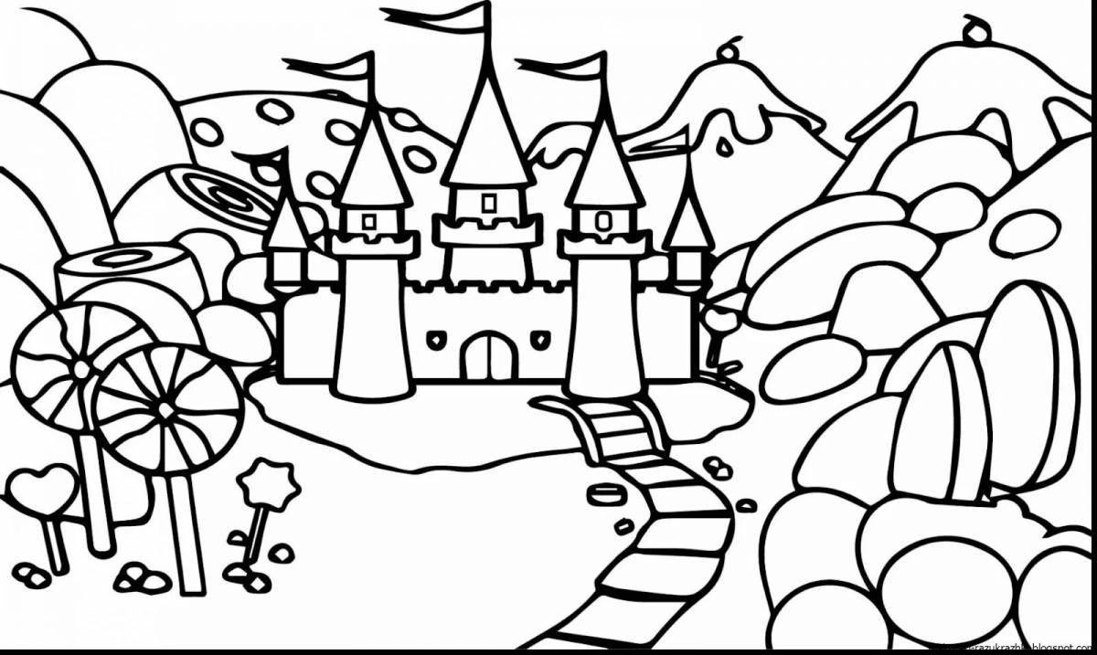 Glittering fairytale castle coloring page