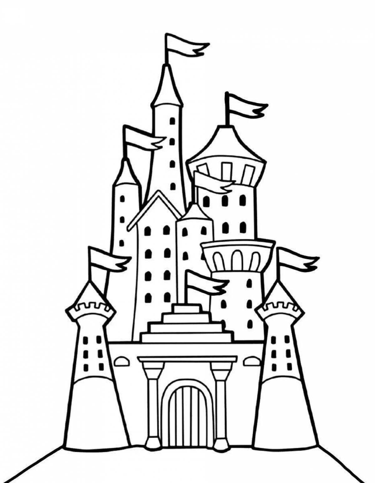 Coloring book glowing fairytale castle