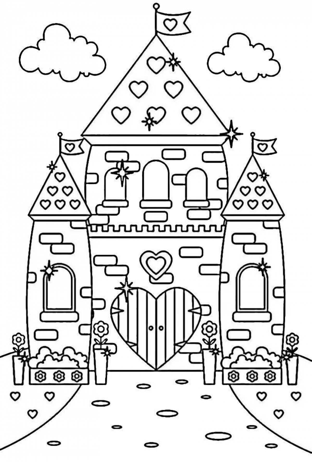 Coloring book joyful fairy tale castle