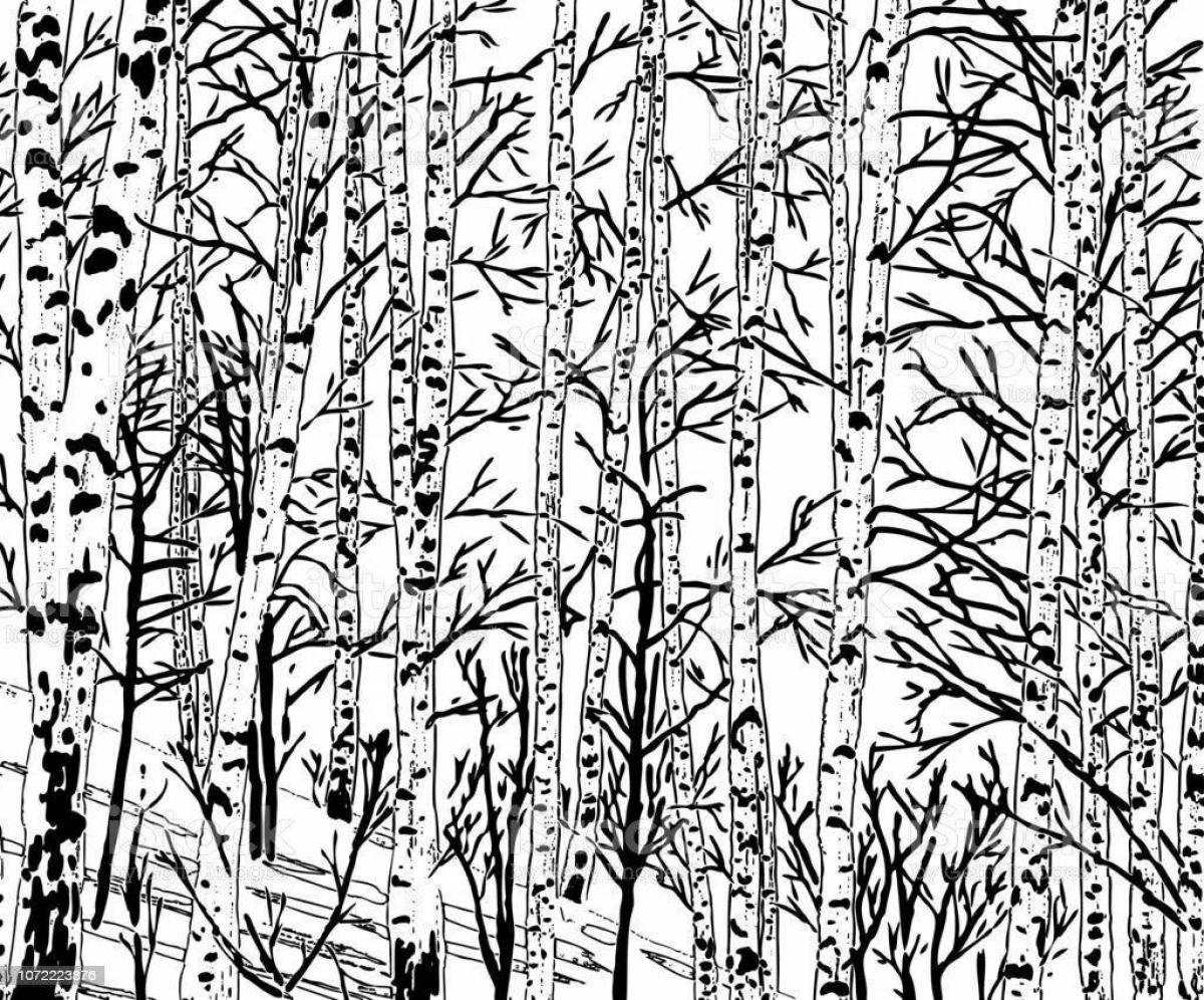 Adorable birch grove coloring page for kids