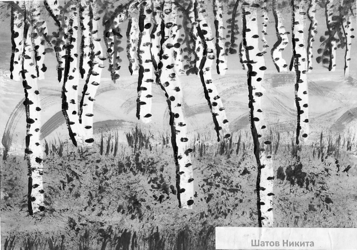Living birch grove coloring for children