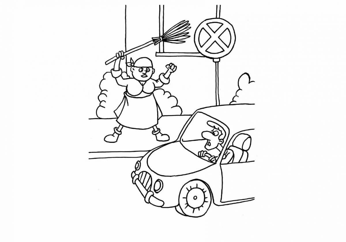 Bright traffic safety coloring page for preschoolers
