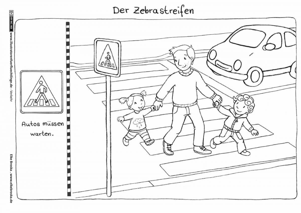 Замечательная страница раскраски безопасности дорожного движения для детей