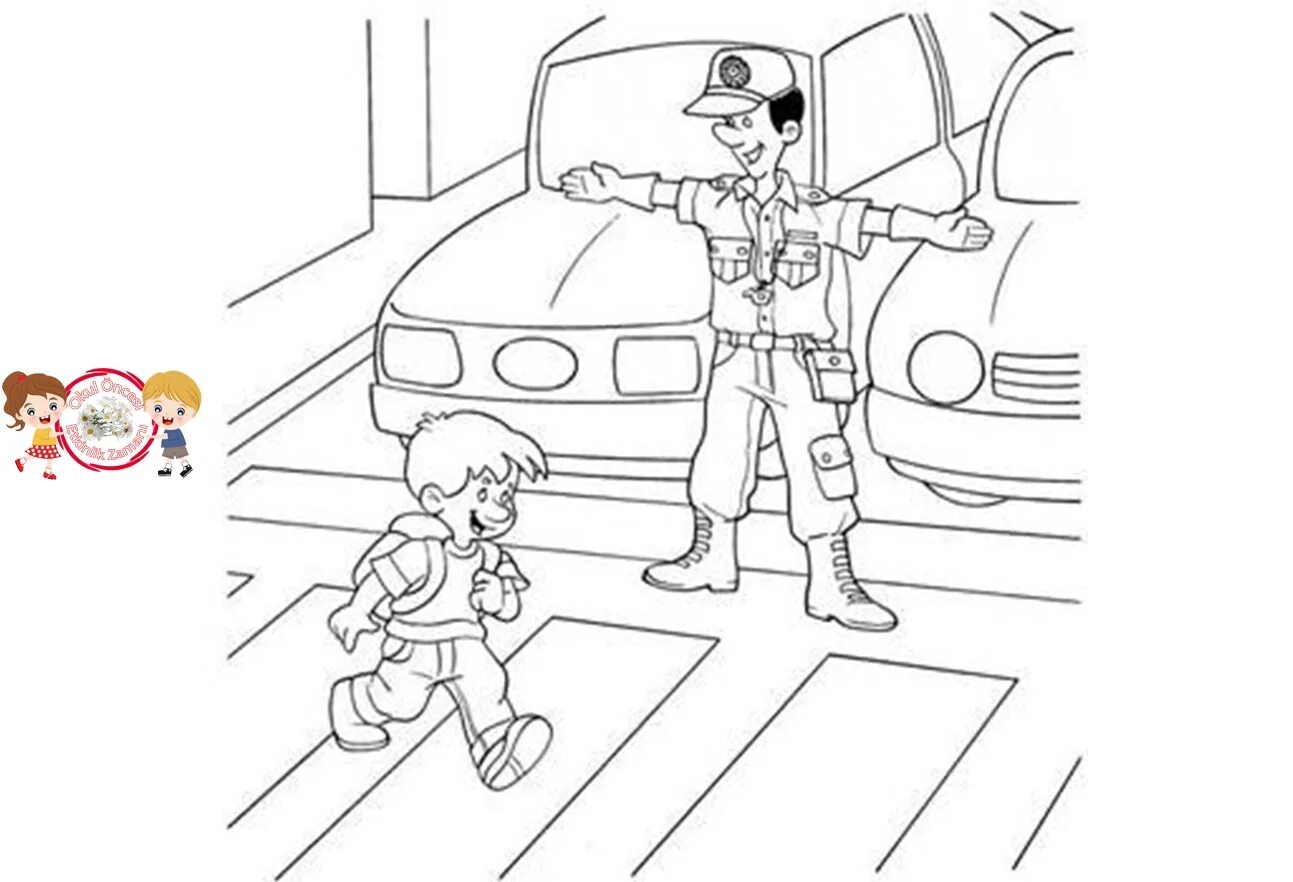Adorable Preschool Traffic Safety Coloring Page