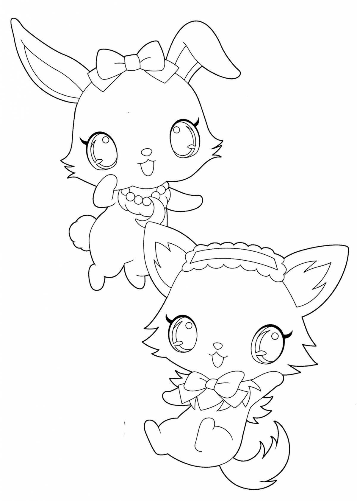 Adorable anime animal coloring book for girls