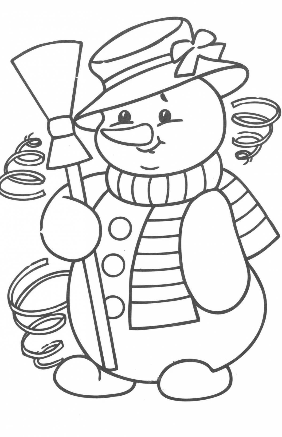 Игривая раскраска смешной снеговик для детей