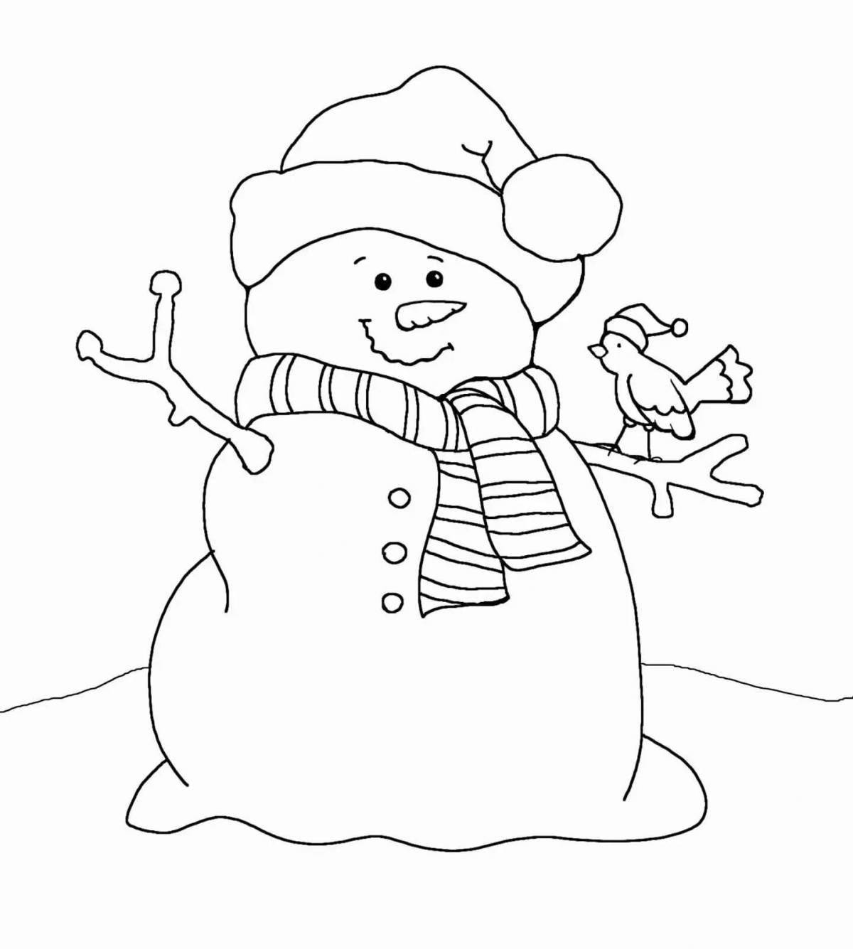 Очаровательная раскраска смешной снеговик для детей