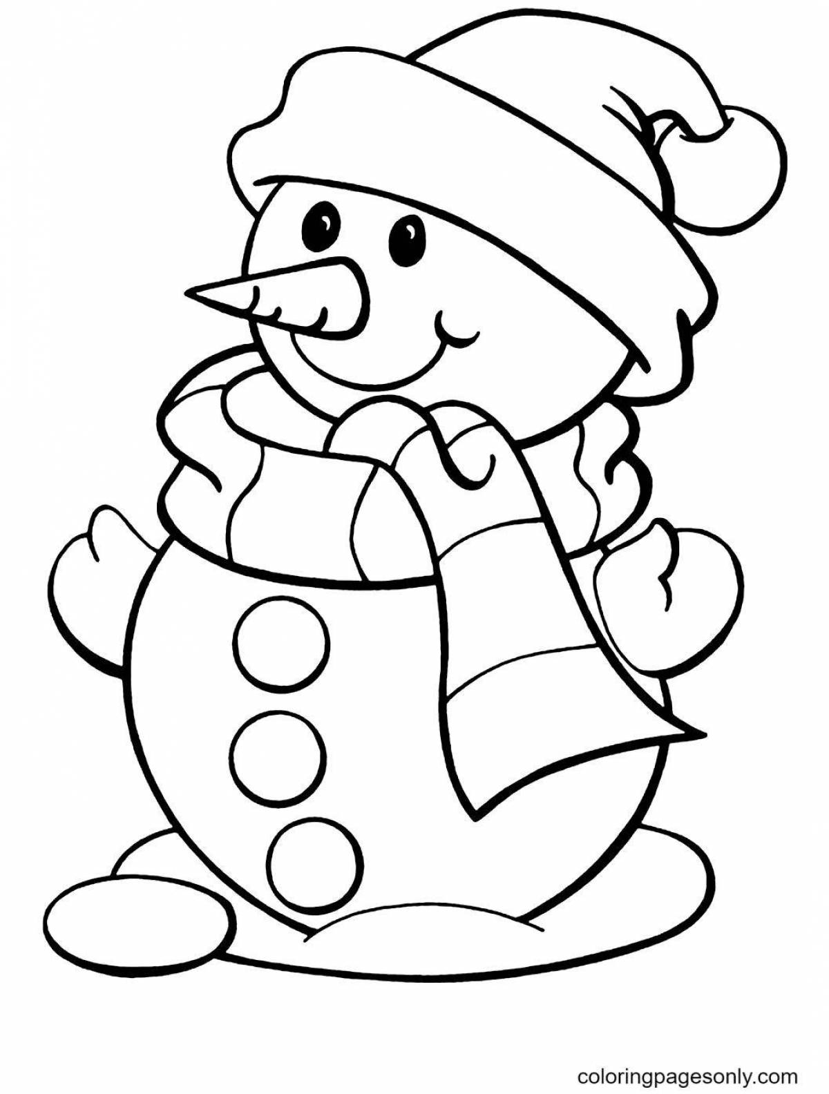 Праздничная раскраска смешной снеговик для детей