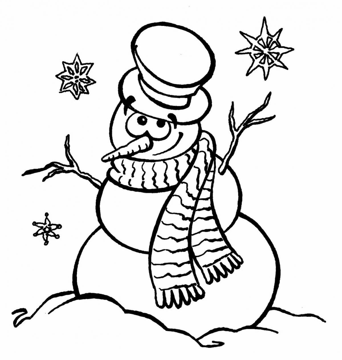 Экзотическая раскраска смешной снеговик для детей