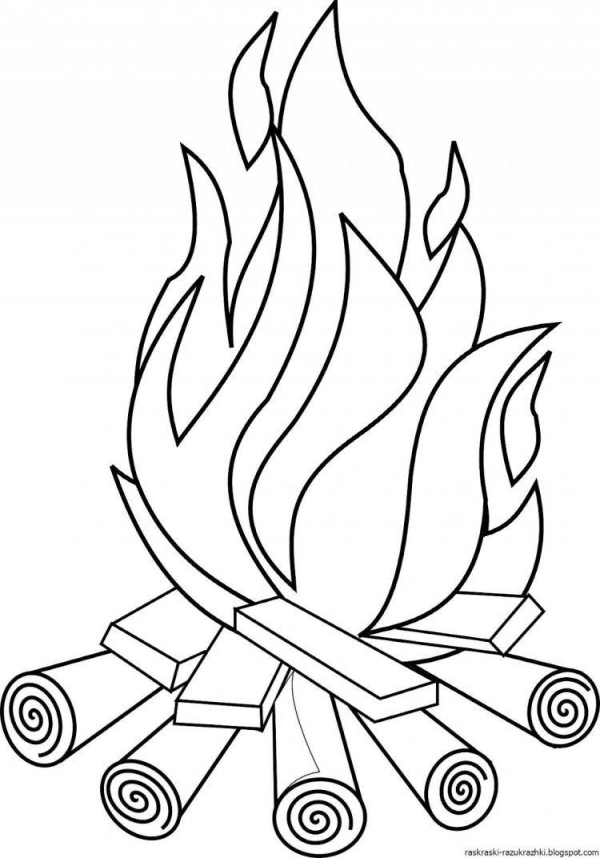 Coloring page with blazing flames for kids