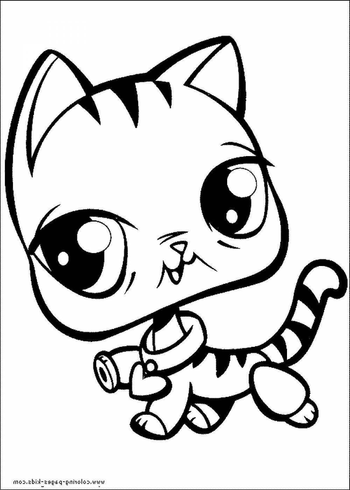 Big-eyed kitten coloring for kids