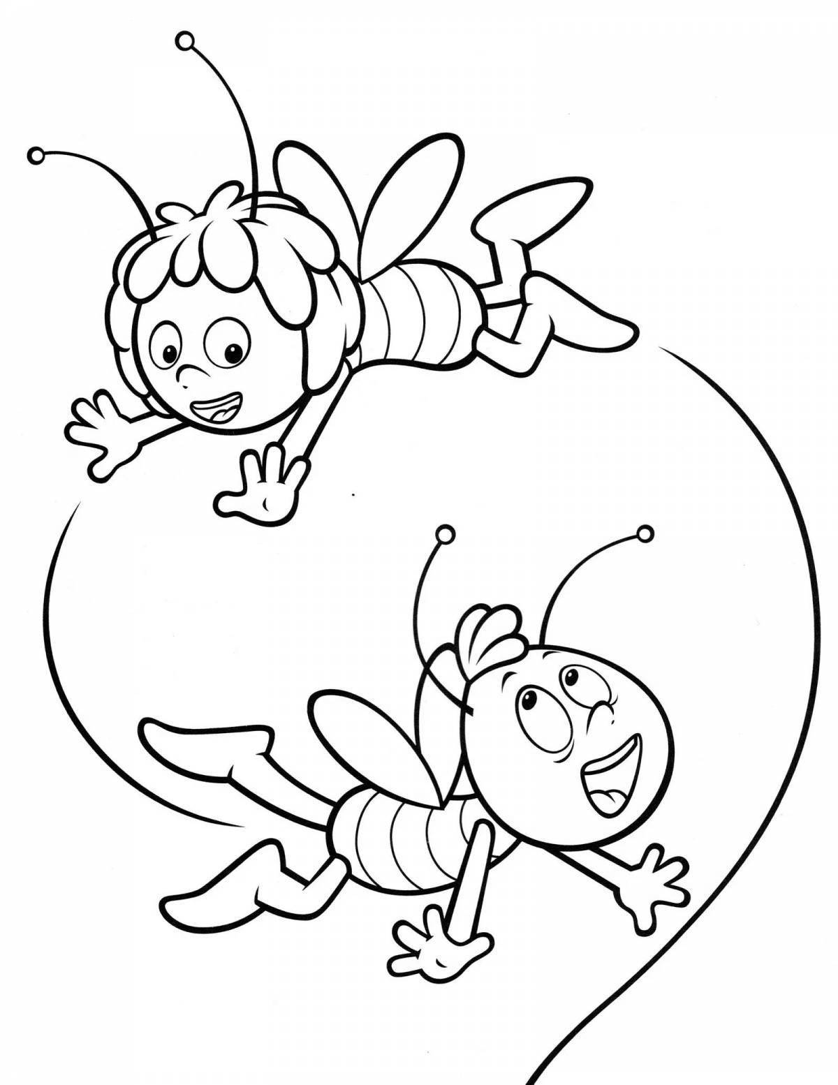 Радостная пчела-раскраска майя для детей