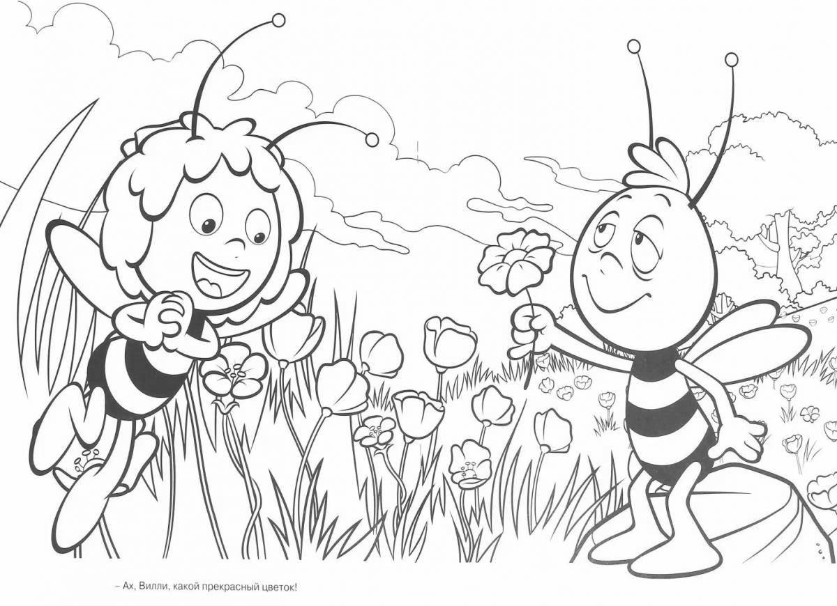 Восхитительная страница раскраски пчелы майя для детей