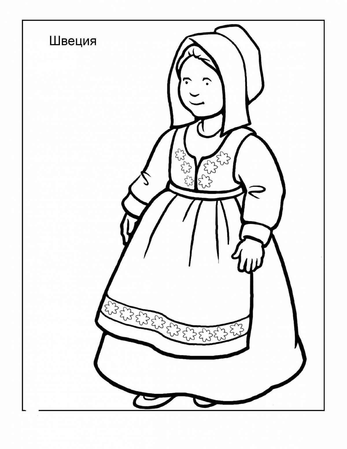 Amazing coloring pages in folk costumes for kids