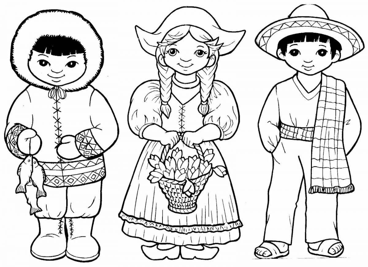 Amazing coloring pages in folk costumes for children