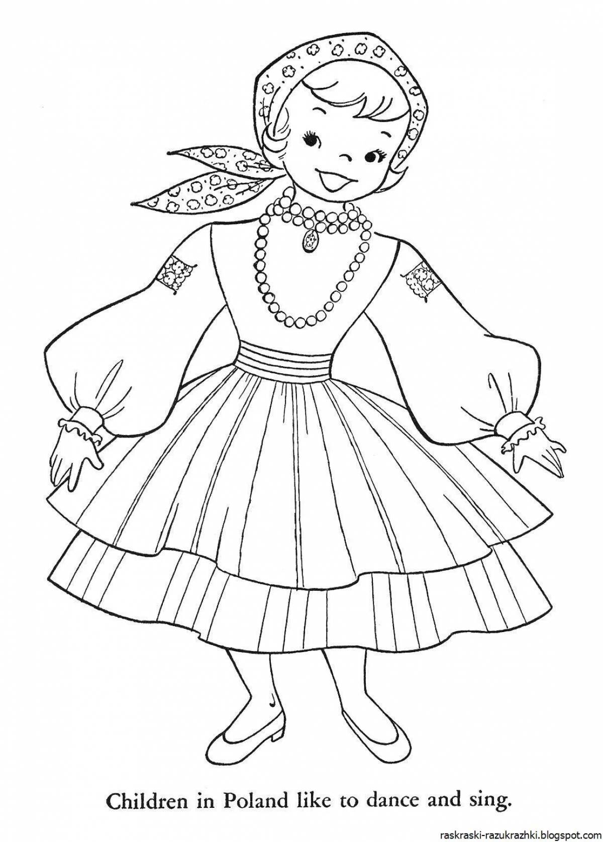 Fancy folk costumes coloring pages for kids
