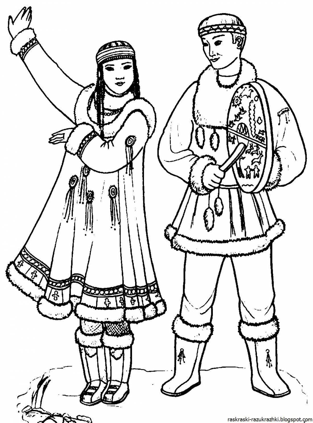Coloring bright folk costumes for children