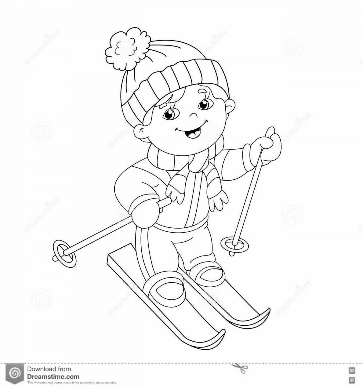 Coloring boy skiing
