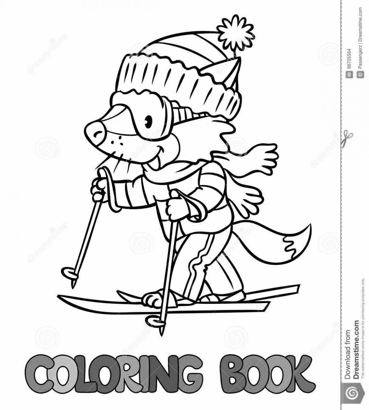 Coloring page spicy boy on skis
