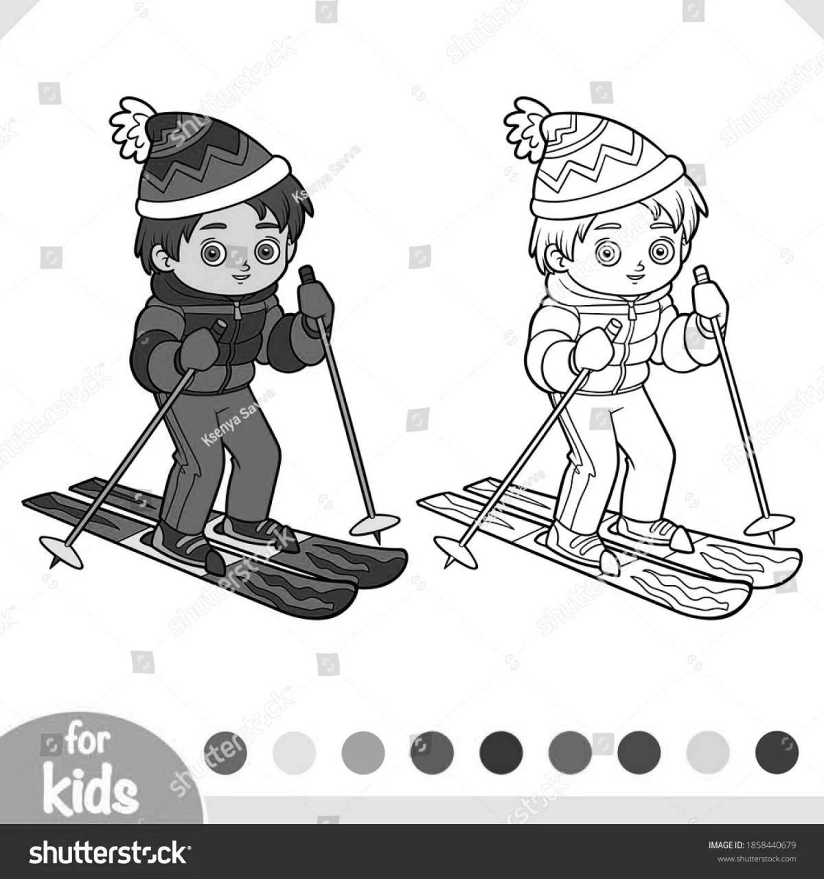 Coloring book magnetic boy on skis