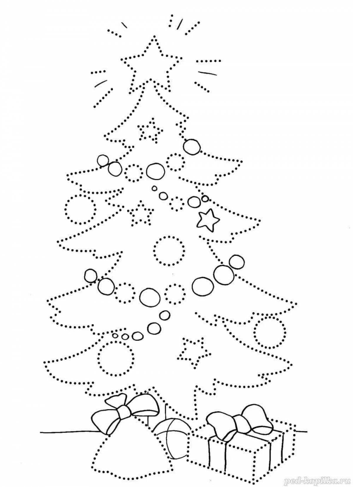 Coloring book dazzling Christmas tree for kids