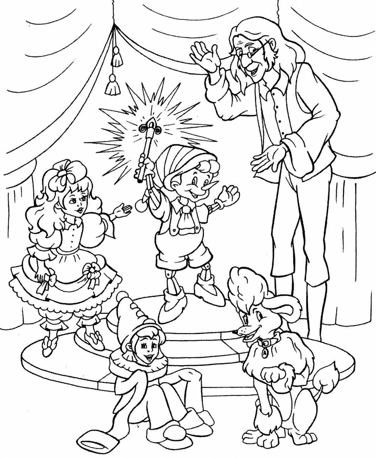 Pinocchio's bright coloring page