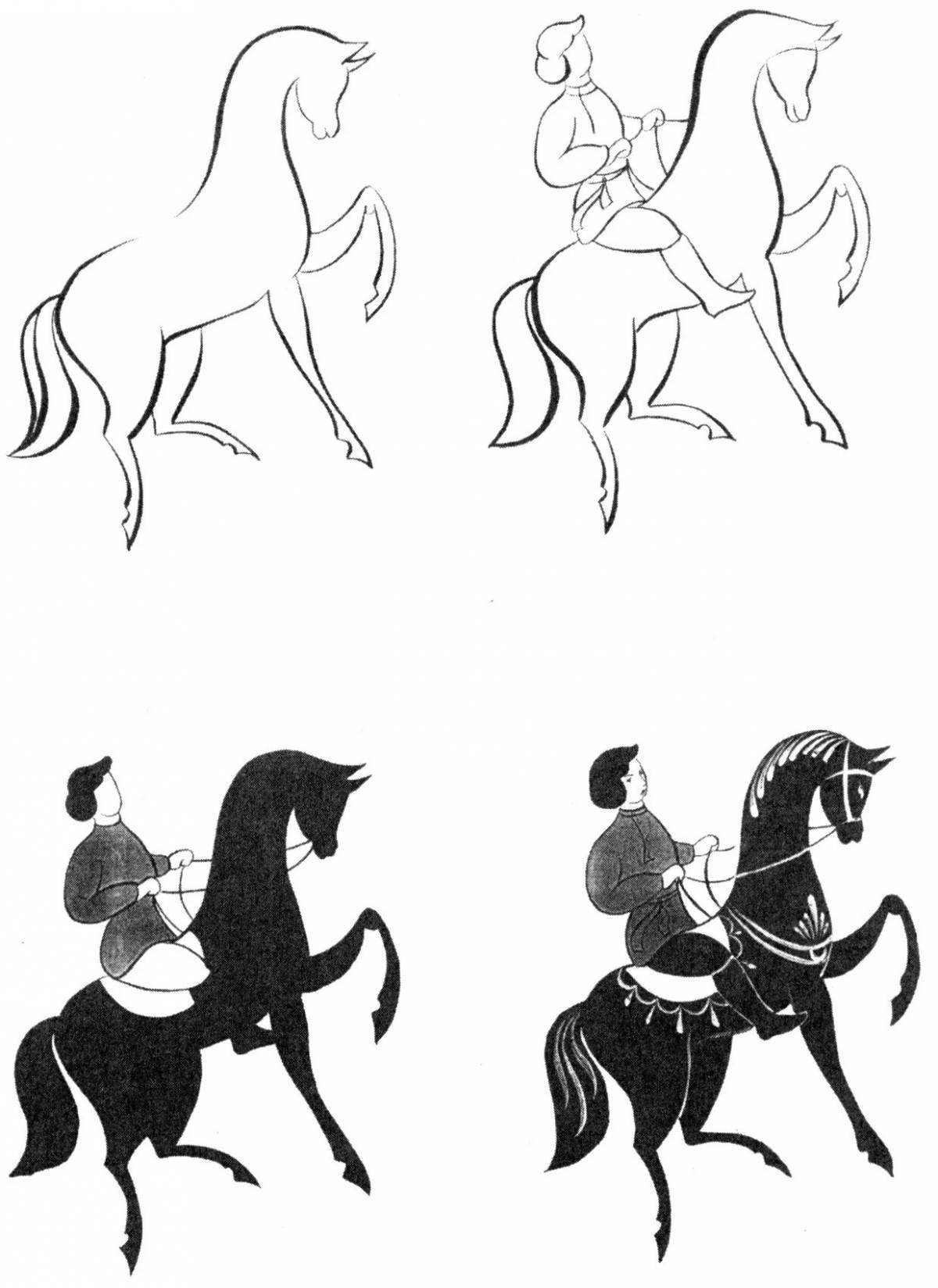 Graceful horses Gorodets painting for children