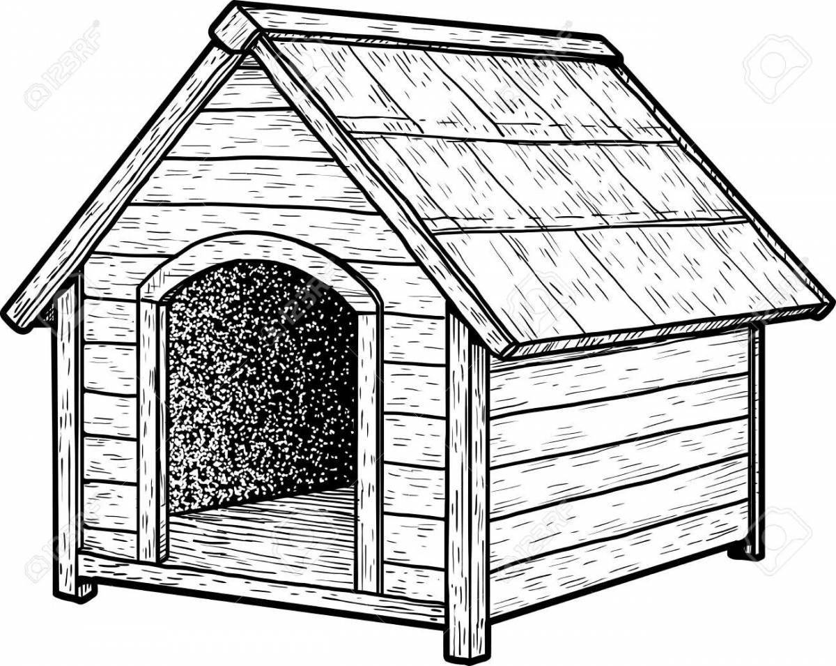 Colorful dog house coloring page for kids