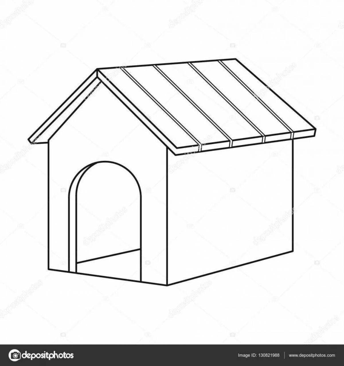 Creative dog house coloring page for kids