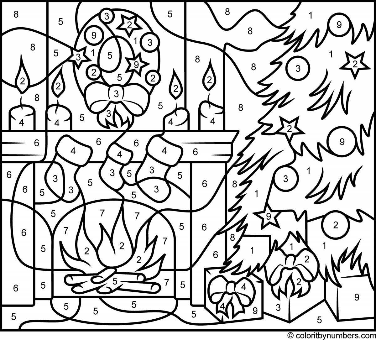 Joyful winter coloring by numbers for kids