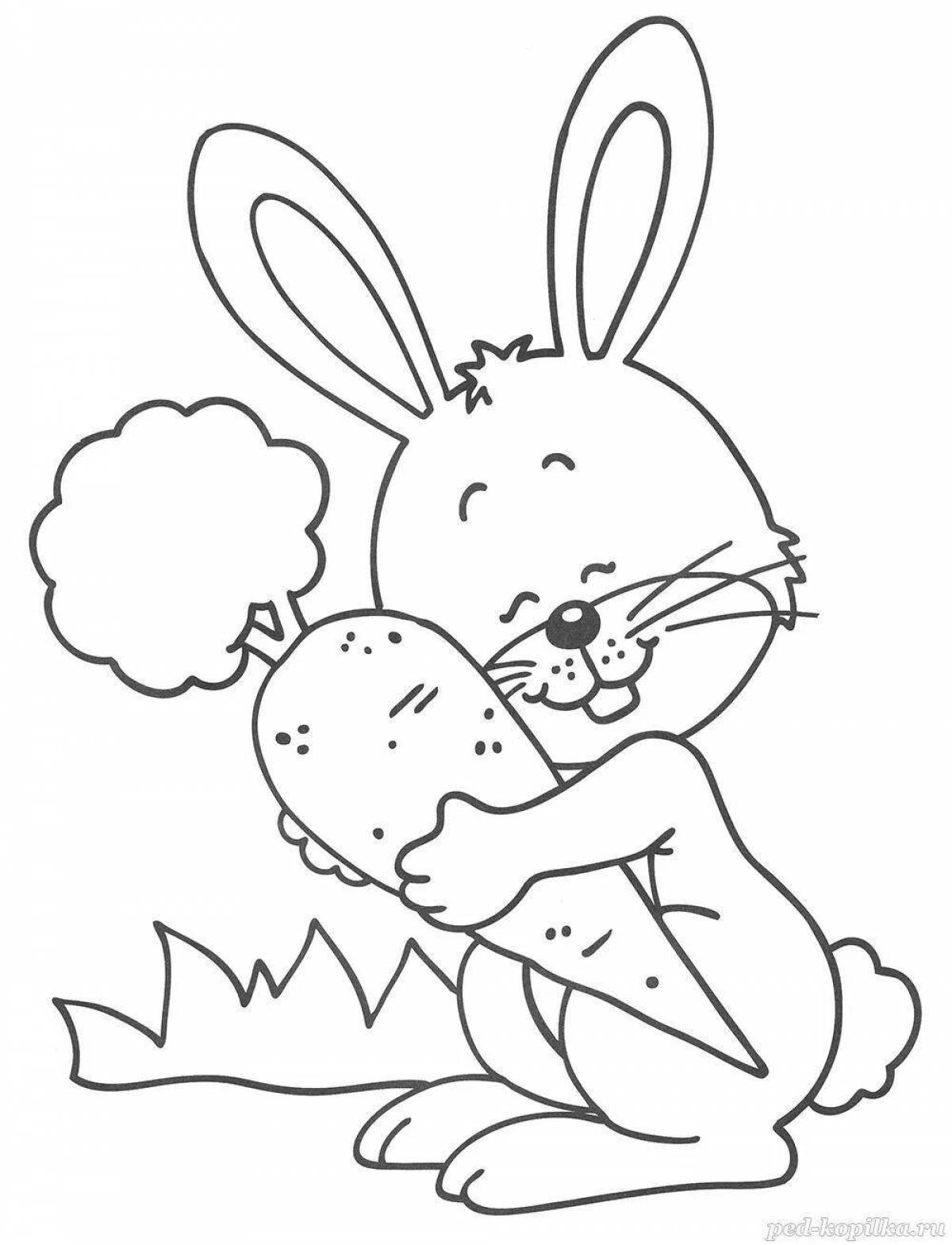 Playful coloring rabbit with a carrot for children