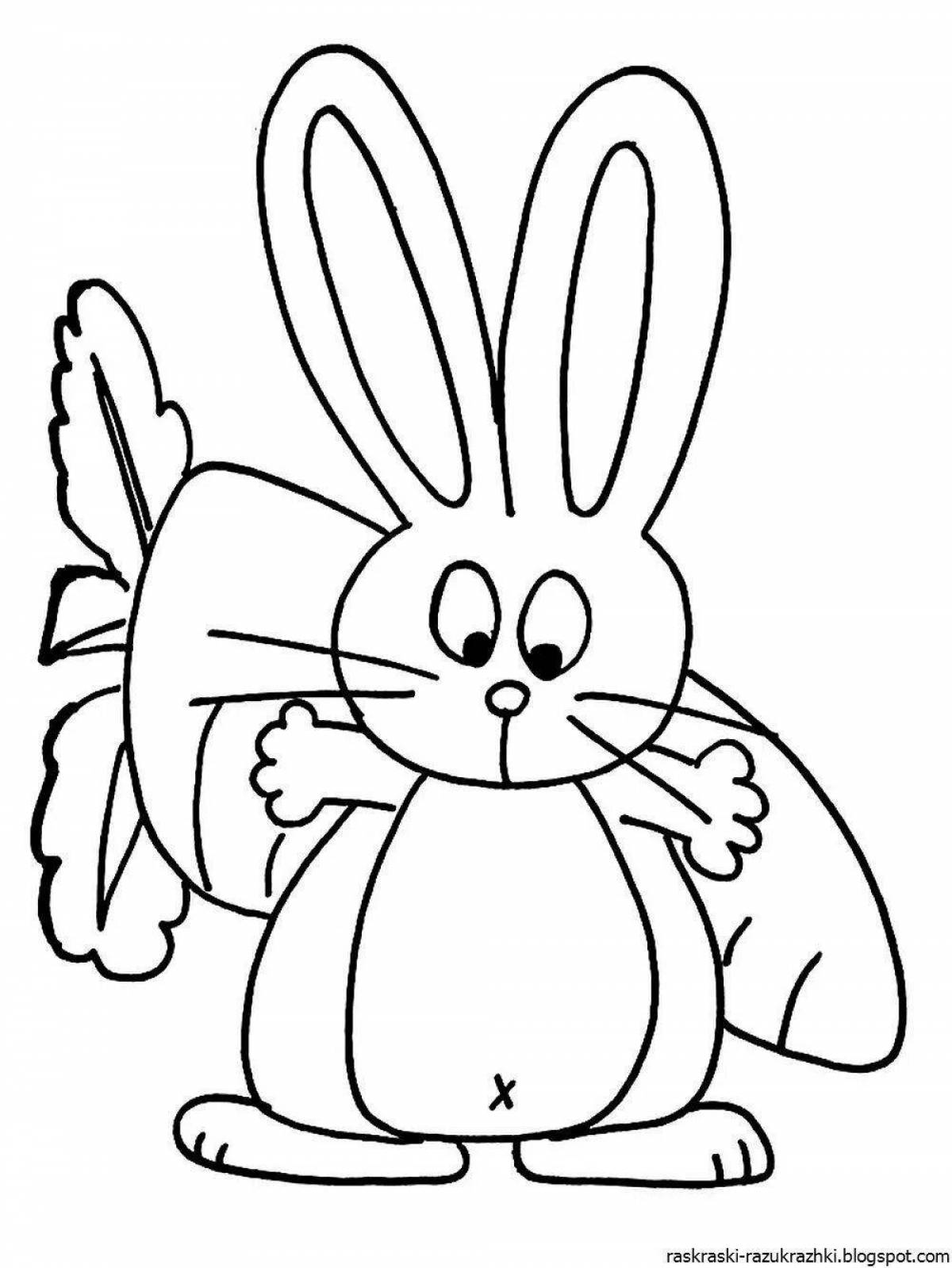 Радостная раскраска кролик с морковкой для детей