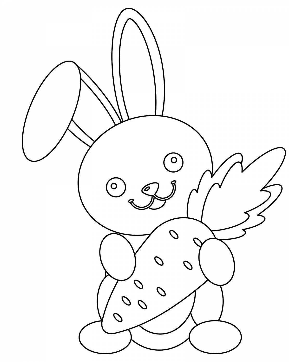 Happy coloring page bunny with carrot for kids