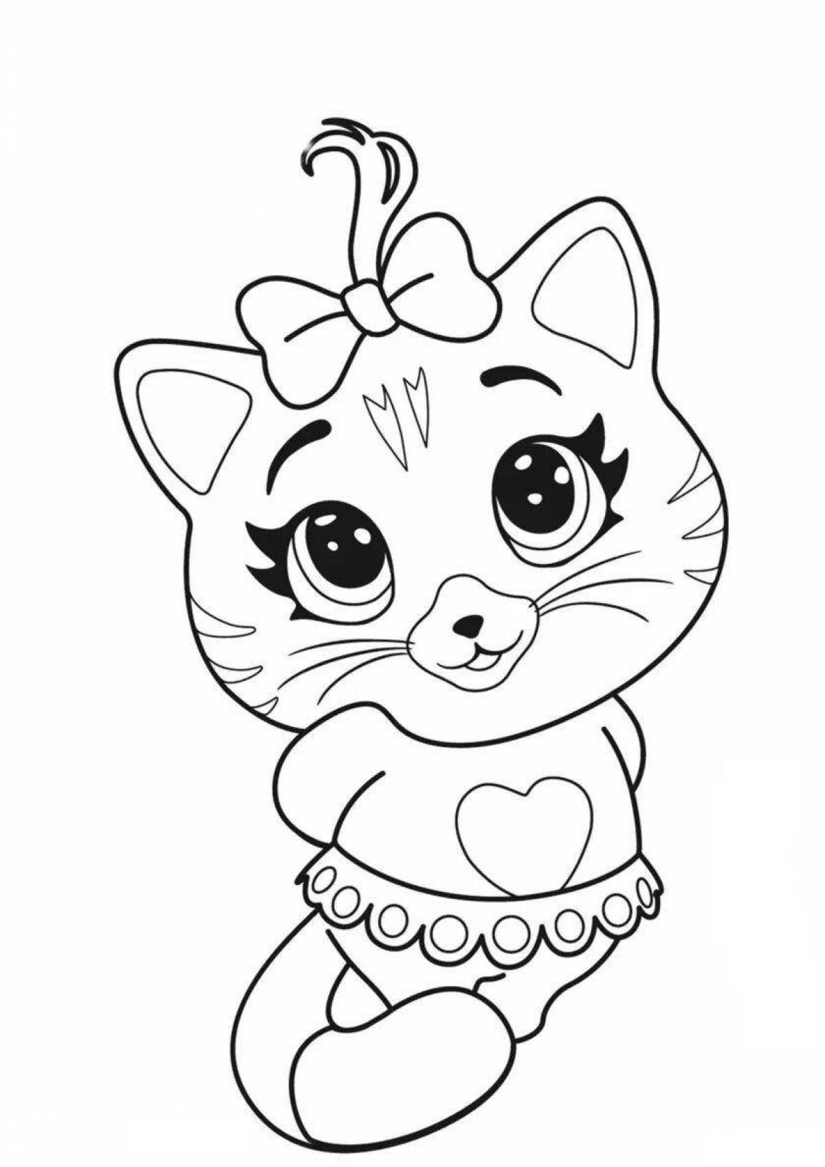 Очаровательная милая кошка-раскраска для детей