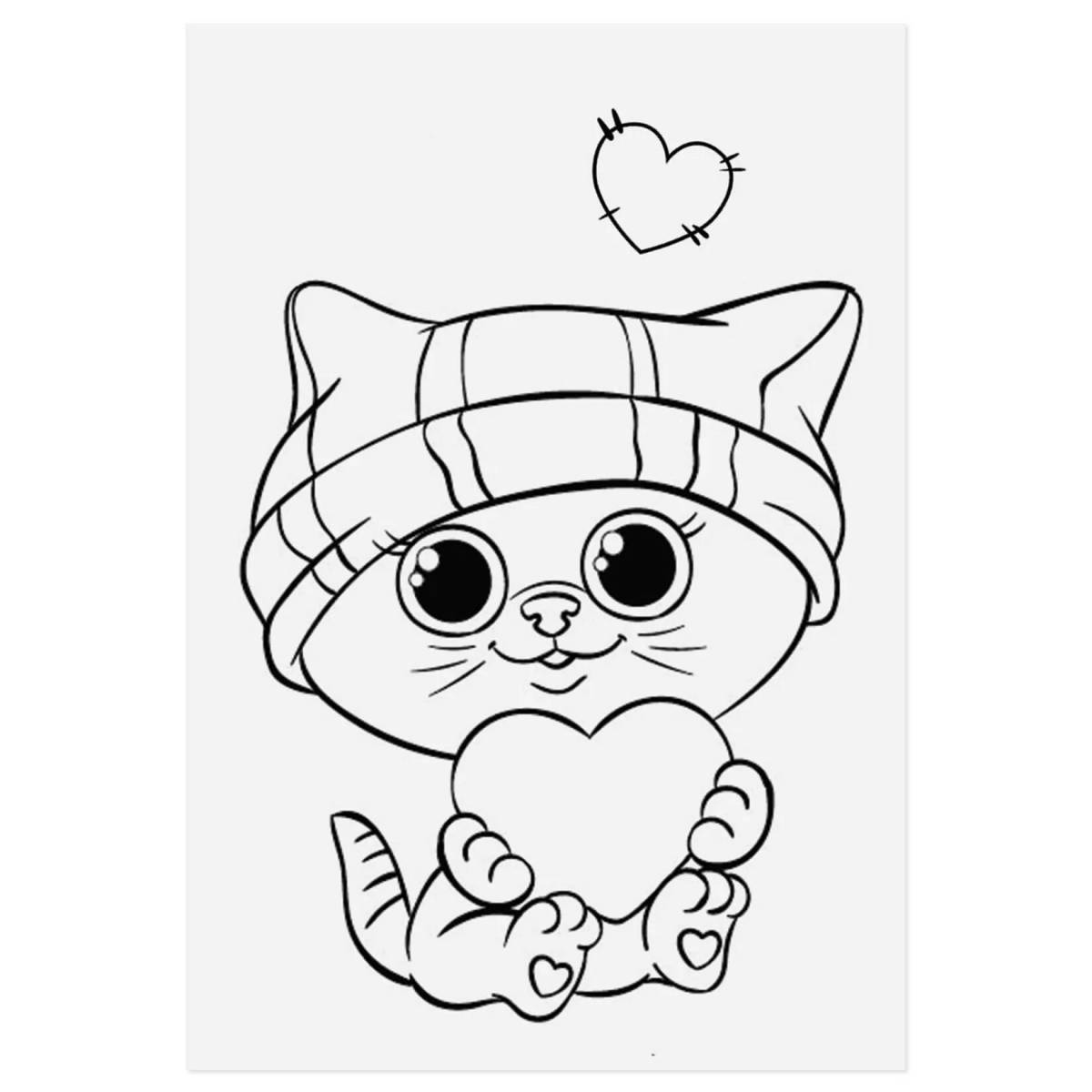 Cheerful cute cat coloring for kids