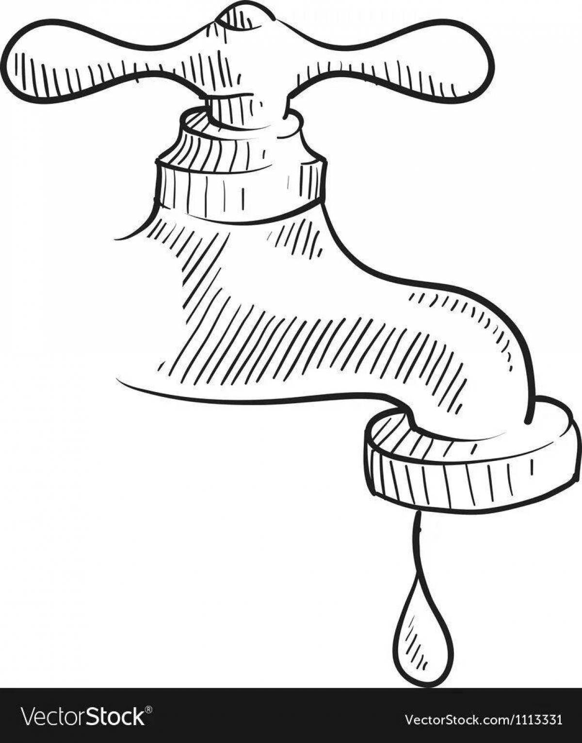 Vibrant water faucet coloring page for kids