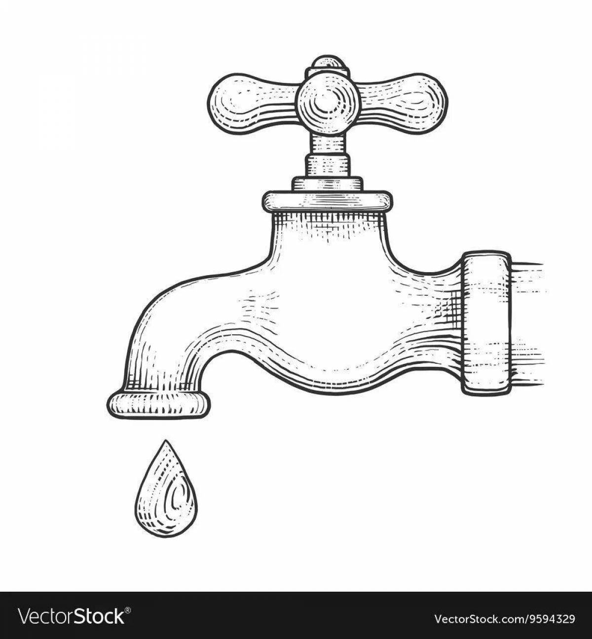 Joyful water faucet coloring page for kids