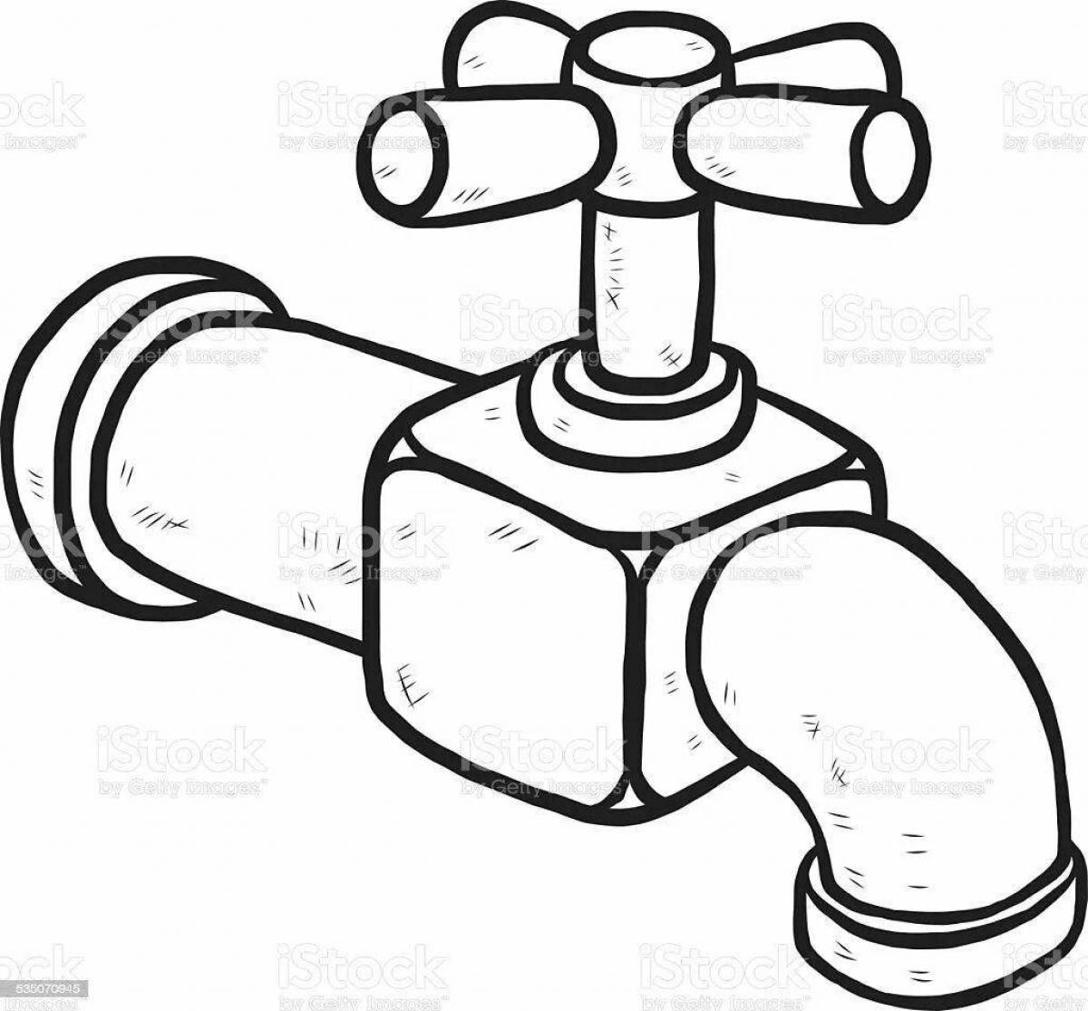 Playful water faucet coloring page for kids