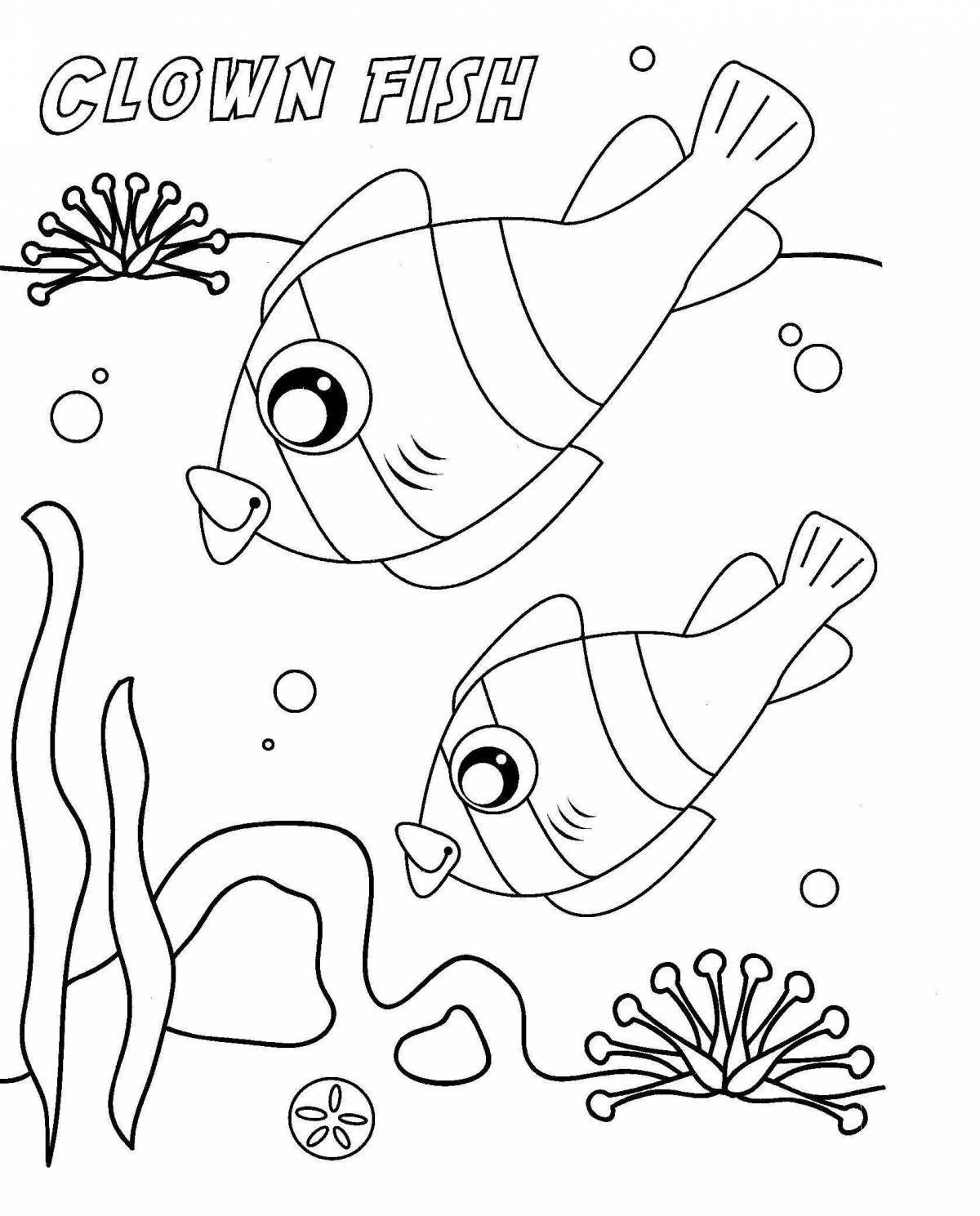 Красочная страница-раскраска рыба-клоун для детей
