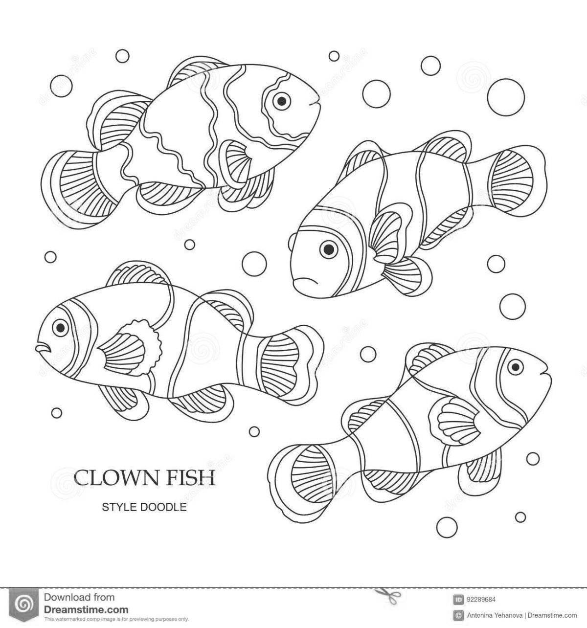 Веселая страница раскраски рыбы-клоуна для детей