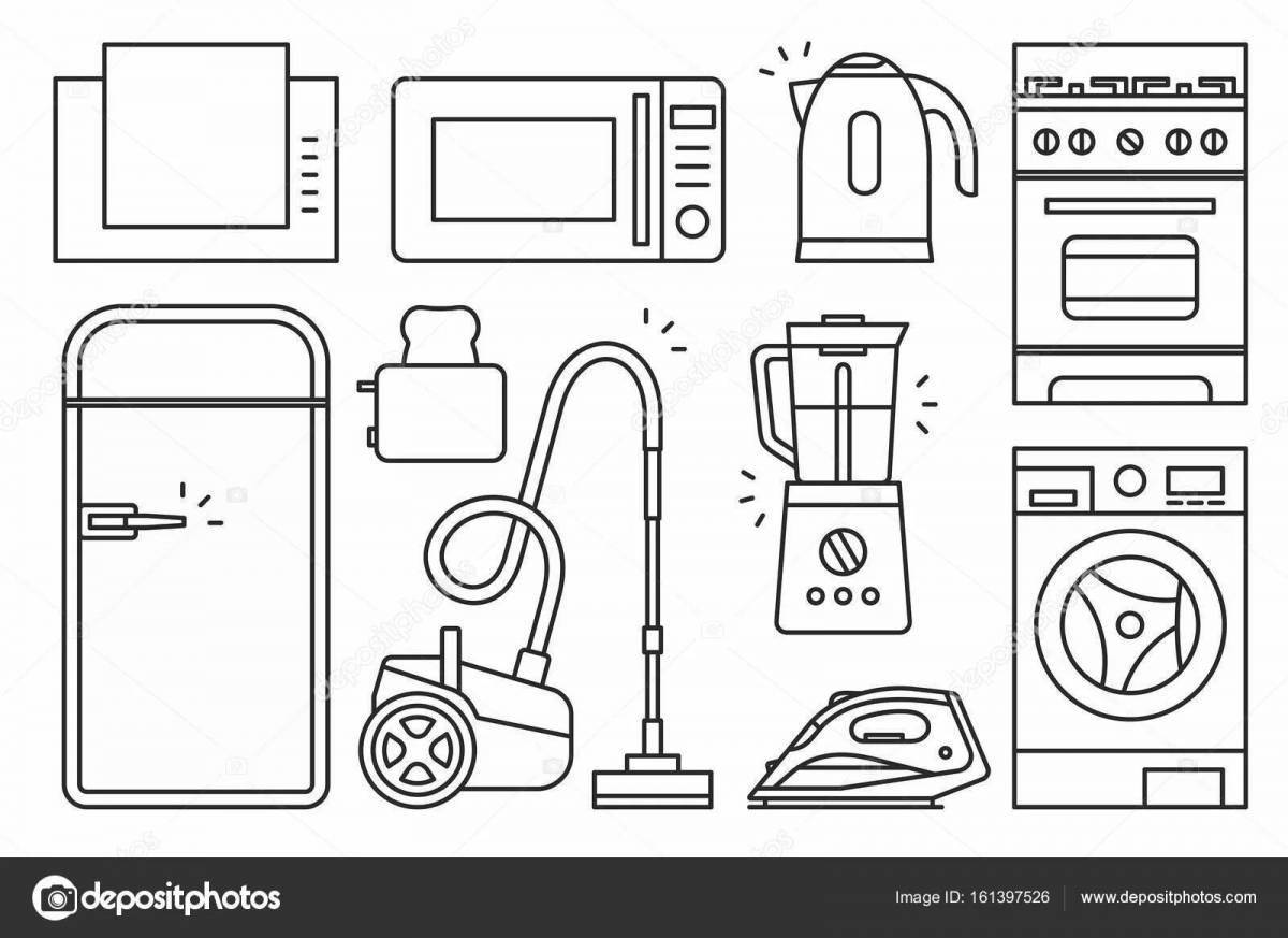 Coloring bright home appliances for kindergarten