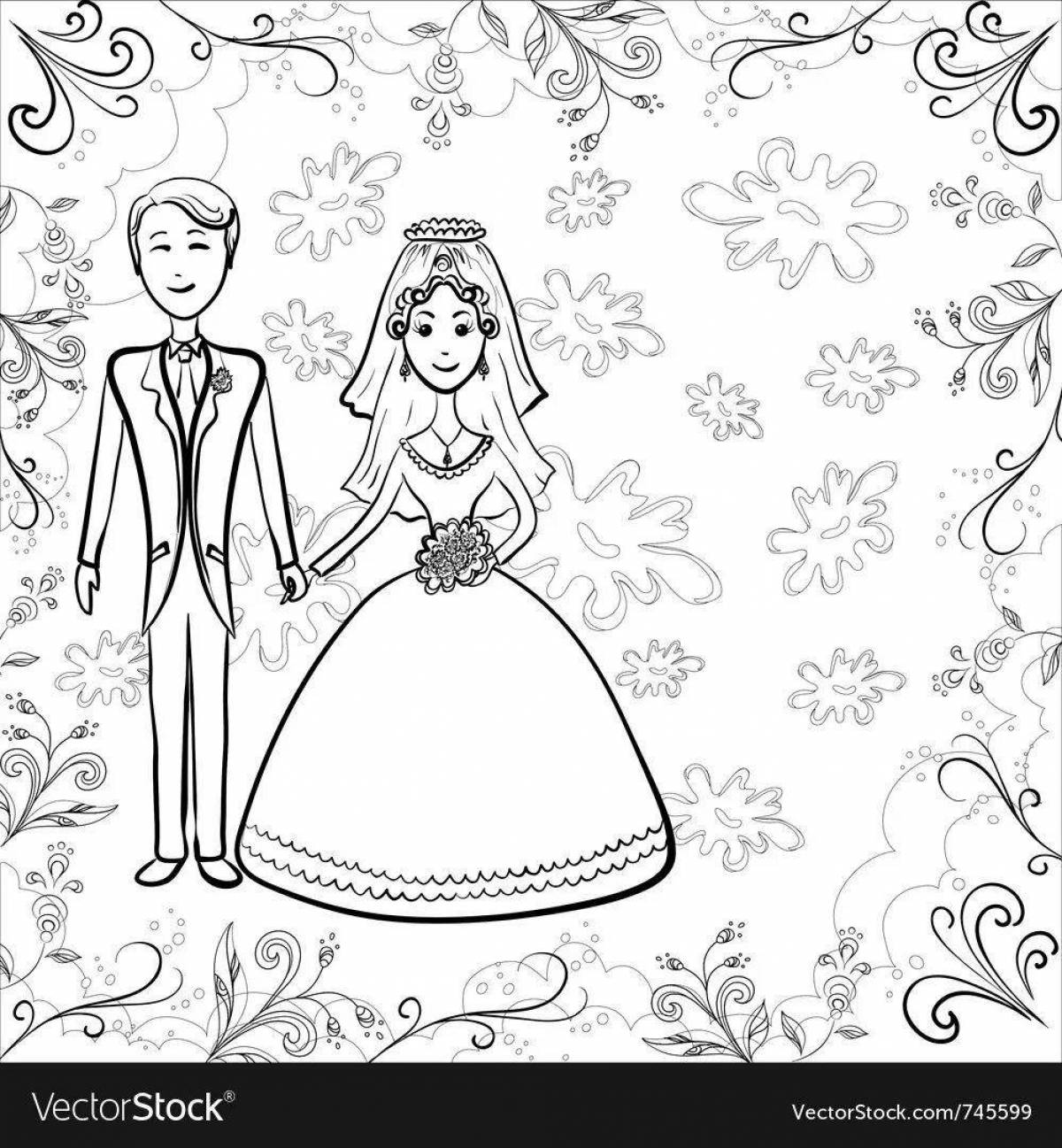 Великолепная страница раскраски жениха и невесты