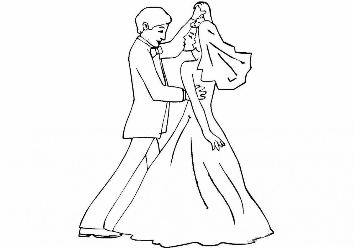 Раскраска сияющая невеста и жених