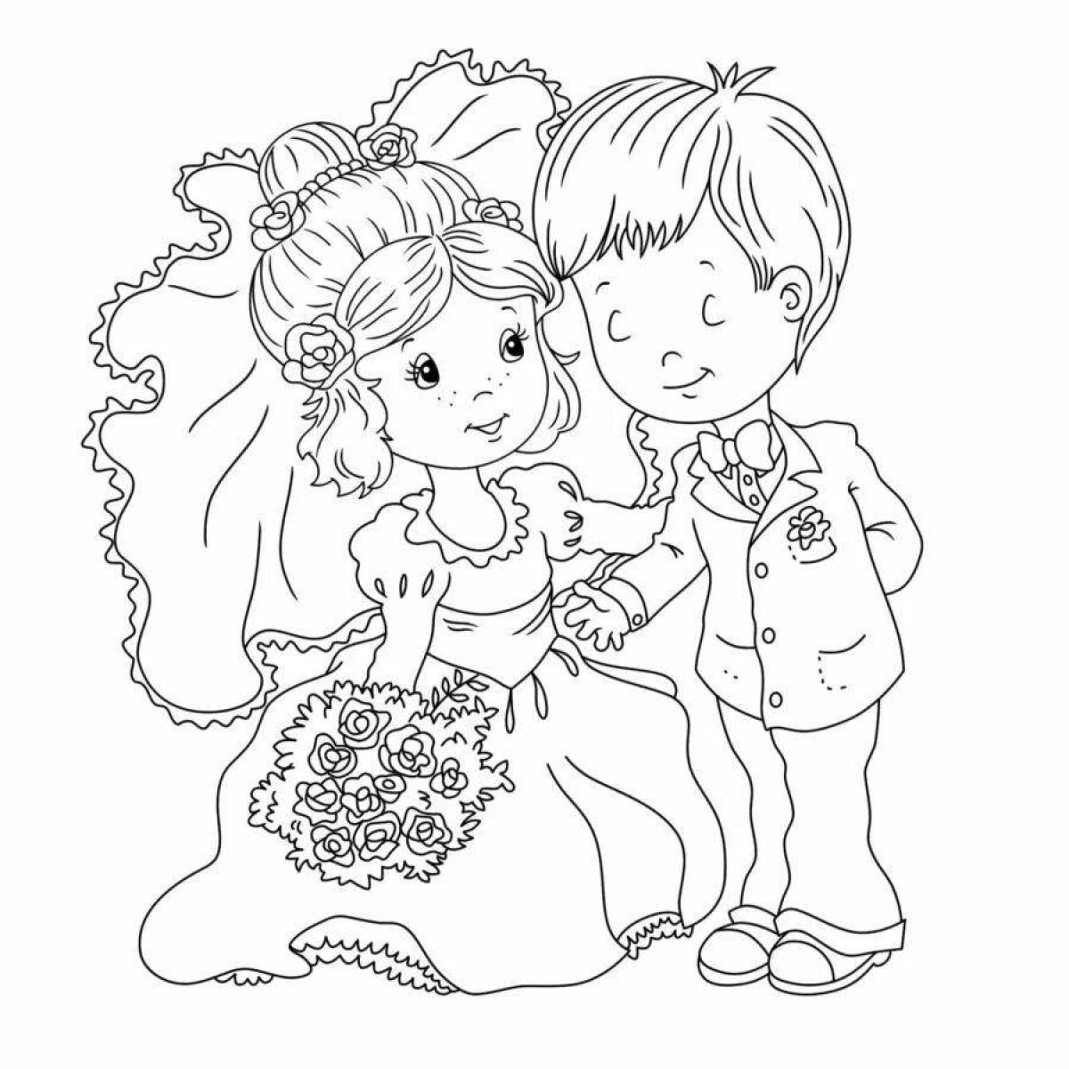 Bright bride and groom coloring page